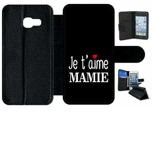 Etui à rabat galaxy a3 (2017) - je t aime mamie fond noir - simili-cuir - noir