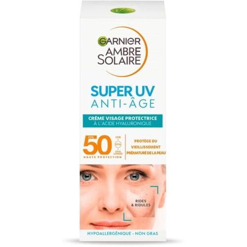 Garnier Ambre Solaire Super Uv Creme Visage Protectrice Anti-Âge A L'acide Hyaluronique Fps 50 - 50 Ml 
