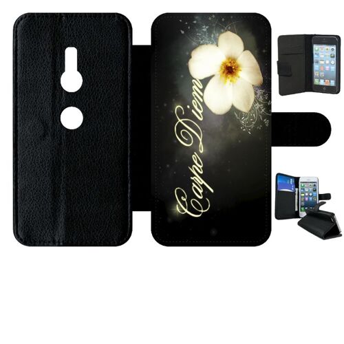 Etui À Rabat Pour Xperia Xz2 - Carpe Diem Fleur - Simili-Cuir - Noir