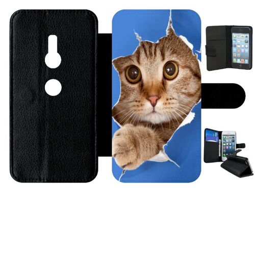 Etui À Rabat Pour Xperia Xz2 - Chat Trou - Simili-Cuir - Noir