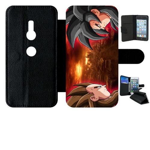 Etui À Rabat Pour Xperia Xz2 - San Guko Vs Vegeta - Simili-Cuir - Noir