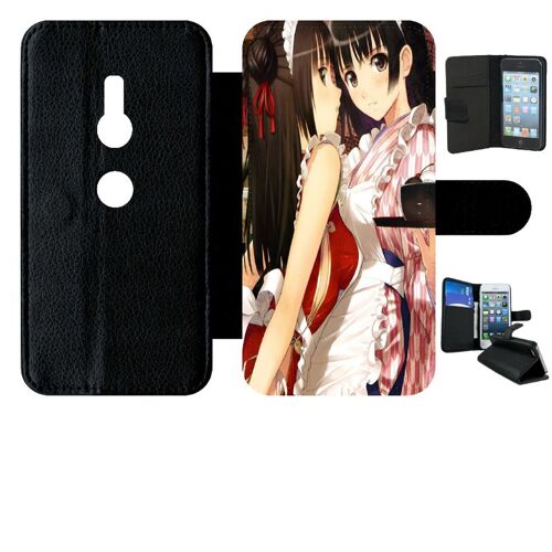 Etui À Rabat Pour Xperia Xz2 - Filles Manga 2 - Simili-Cuir - Noir