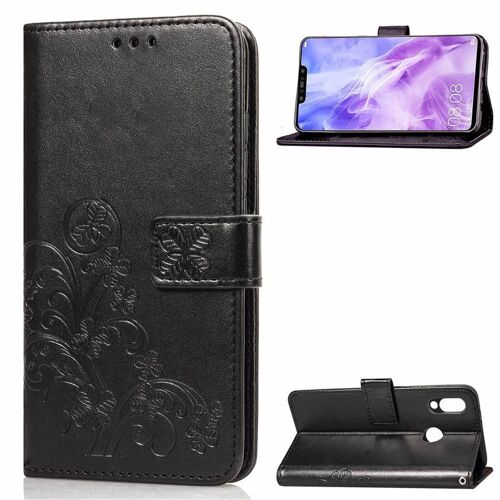 Huawei Nova 3 Coque, SATURCASE Lucky Clover PU Cuir Magnétique Flip Portefeuille Support Porte-carte Protecteur Cover Case avec Dragonne Coque Housse Étui Pour Huawei Nova 3 (Noir)