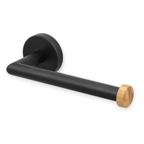 Dérouleur papier toilette Iana noir acier et bambou MSV