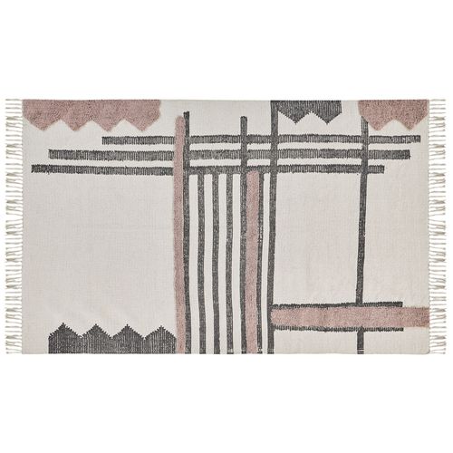 Tapis Décoratif En Coton Beige Et Noir 140 X 200 Cm Muradiye