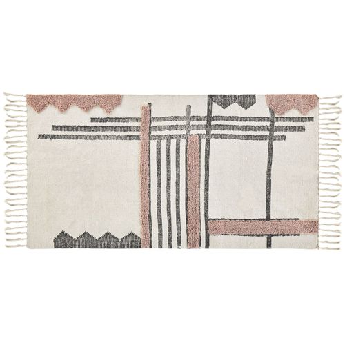 Tapis Décoratif En Coton Beige Et Noir 80 X 150 Cm Muradiye