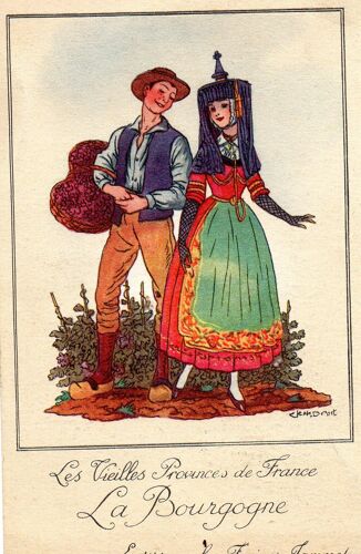 Carte Publicitaire Ancienne Editee Par Les Farines Jammet - Presentation Des Vieilles Provinces De France : La Bourgogne - Illustration Jean Droit