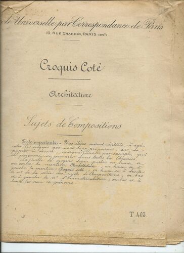 Croquis Coté Architecture Sujets De Compositions Aux Éditions École Universelle Par Correspondance De Paris 1921 T. 402