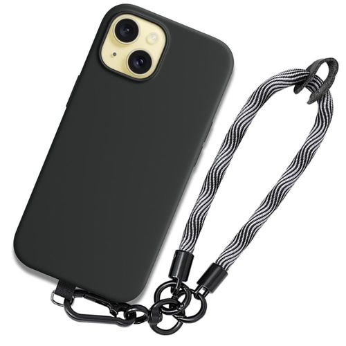 Coque Bracelet Pour Iphone 15 - Noir Antichoc Avec Bracelet Robuste Gris - Booling