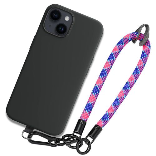 Coque Pour Iphone 14, Protection Noire Antichoc Avec Dragonne Amovible Multicolore - Booling