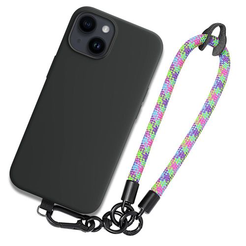 Coque Bracelet Pour Iphone 14, Antichoc Protection Noire Avec Bracelet Robuste Multicolore - Booling