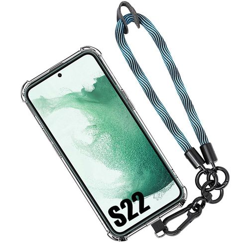Coque Bracelet Pour Samsung Galaxy S22, Antichoc Protection Coins Renforcés Avec Cordon À Main Amovible Bleu - Booling