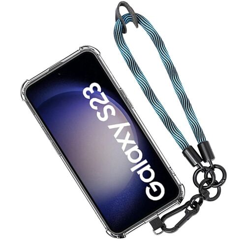 Coque Bracelet Pour Samsung Galaxy S23, Protection Transparente Antichoc Avec Bracelet Amovible Bleu - Booling