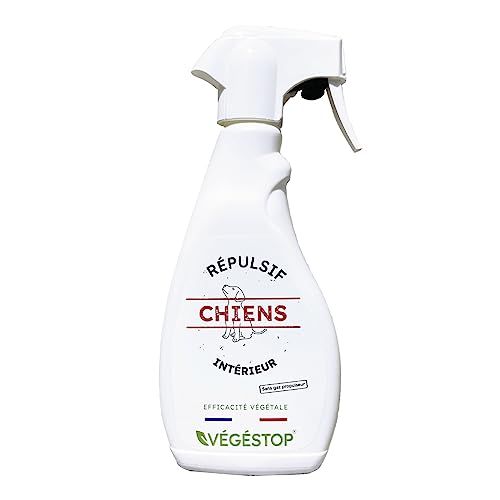 Vegestop Répulsif Chiens - Spécial Intérieur - 500 Ml - Dissuasif - Mauvaises Habitudes - Education - Anti Urine - Anti Griffe - Protection Mobilier, Canapé, Lit, Porte, Plantes - Spray Vaporisateur