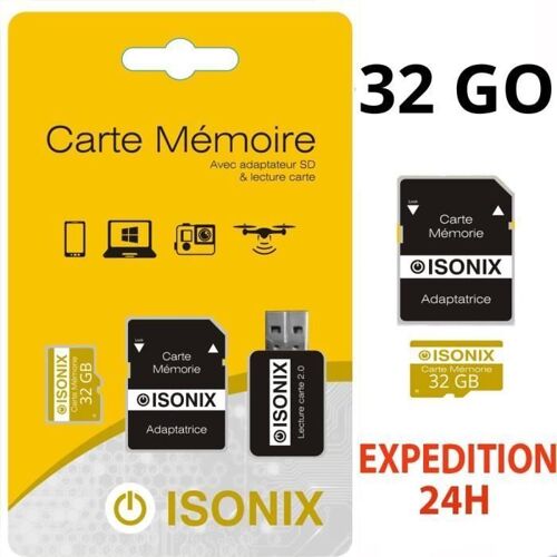 Carte mémoire Micro SDHC 32Go Class 10 avec adaptateur SD gratuit Jaune