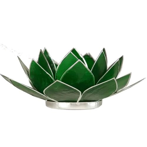 Porte Bougie Fleur de Lotus vert et argent 4 ème chakra