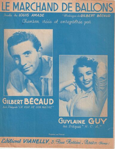 Rare Partition Gilbert Becaud Guylaine Guy Le Marchand De Ballons Louis Amade