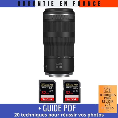 Canon RF 100-400mm f5.6-8 IS USM + 2 SanDisk 32GB Extreme PRO UHS-II SDXC 300 MB/s + Guide PDF '20 TECHNIQUES POUR RÉUSSIR VOS PHOTOS'
