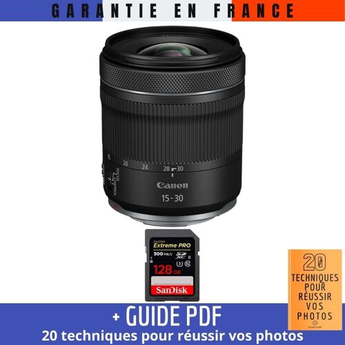 Canon RF 15-30mm F4.5-6.3 IS STM + 1 SanDisk 128GB Extreme PRO UHS-II SDXC 300 MB/s + Guide PDF '20 TECHNIQUES POUR RÉUSSIR VOS PHOTOS'