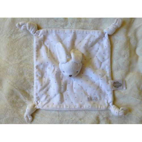 Peluche Doudou Plat Carré Mouchoir Lapin Blanc Absorba Étoile Grise Calin Bisou