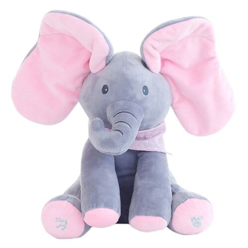 Eléphant En Peluche musique électrique éléphant Pour cache-cache jouet pour bébé -Rose&Gris