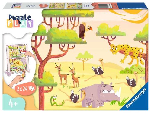 2 Puzzles - Puzzle & Play - Safari - 24 Et 24 Pièces