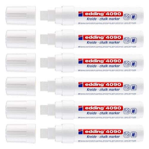 Edding Lot De 6 Marqueurs Craie Liquide 4090 Blanc Large 4-15 Mm