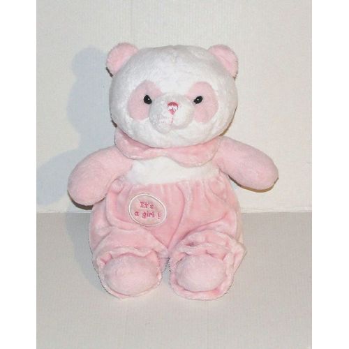 Doudou Ours Panda Rose Et Blanc Assis Sidj - Peluche Ourson It's A Girl 22 Cm