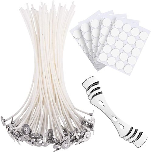 Kit de fabrication de bougies pré-cirées avec autocollants pour mèches, support de mèche DIY, 100 pièces