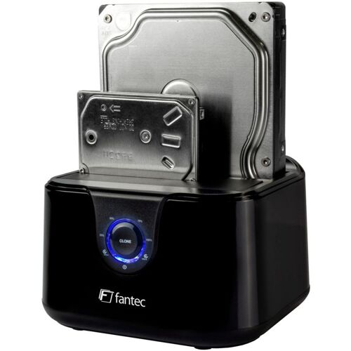 Fantec DS-X2U3-Glanz - Jusqu'à 2x 6,35cm 2,5pouces et/ou jusqu'à 8,89cm 2x 3,5pouces SATA HDD clone &... (3.5", 2.5"), Boîtier pour disques durs, Noir