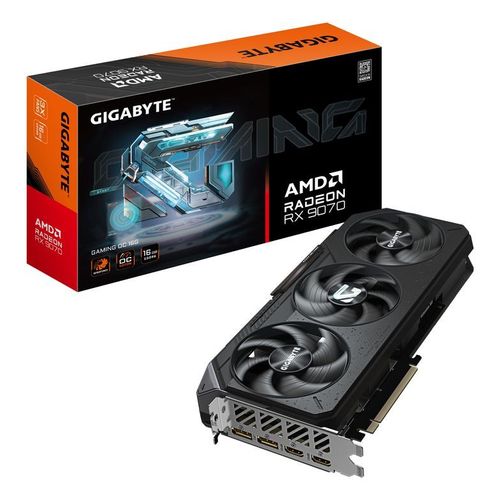 GIGABYTE Radeon RX 9070 GAMING OC 16G Carte Graphique - 16 Go GDDR6, 256 bits, PCI-E 5.0, 2700 MHz Fréquence du Coeur, 2 x DisplayPort, 2 x HDMI, GV-R9070GAMING OC-16GD