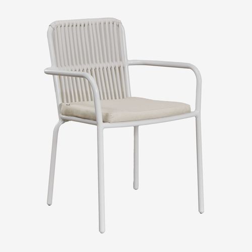 Lot De 2 Chaises De Salle À Manger Empilables Avec Accoudoirs En Aluminium Alberta Blanc Gardenia