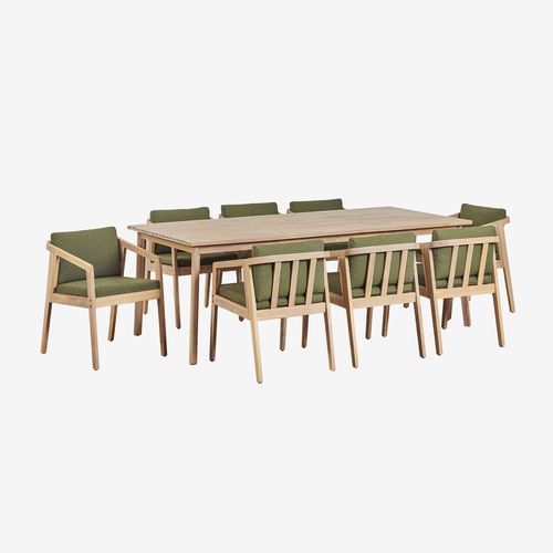 Ensemble Table Rectangulaire (220x100 Cm) Et 8 Chaises De Salle À Manger En Bois D'acacia Kaela
