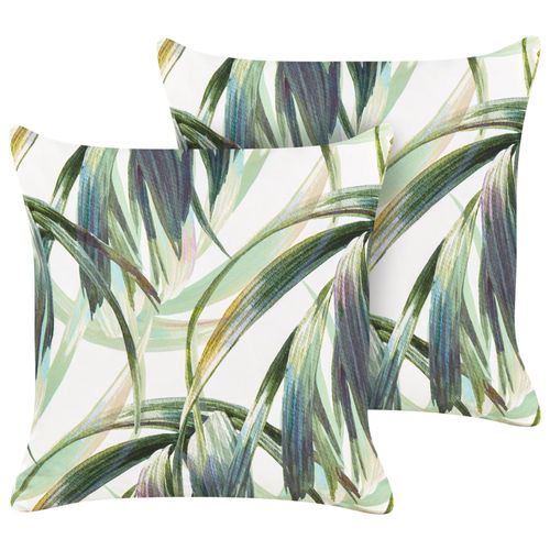 Lot De 2 Coussins D'extérieur À Motif De Feuilles Vert Et Blanc 45 X 45 Cm Calderina