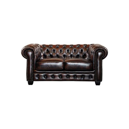 Canapé Chesterfield 2 Places Brenton 100% Cuir De Buffle - Marron Reflets Châtains