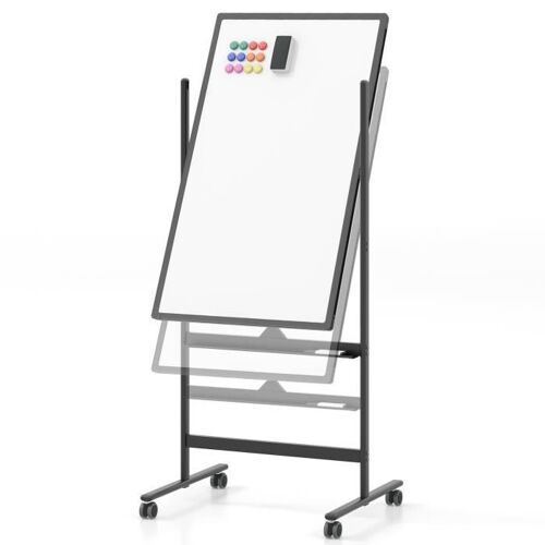 Costway Tableau Blanc Mobile 60 X 100 Cm Double Face Réversible Effaçable À Sec 2 Hauteur Réglable 4 Roulettes Mobile Noir