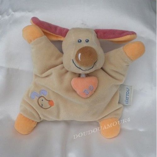 Doudou Peluche Semi-Plat Chien Beige Orange Bo Nattou