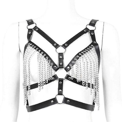 Femmes Sexy Faux Cuir Poitrine Harnais Soutien-gorge Corps Chaîne Ceinture Performance Costume - SNNGV