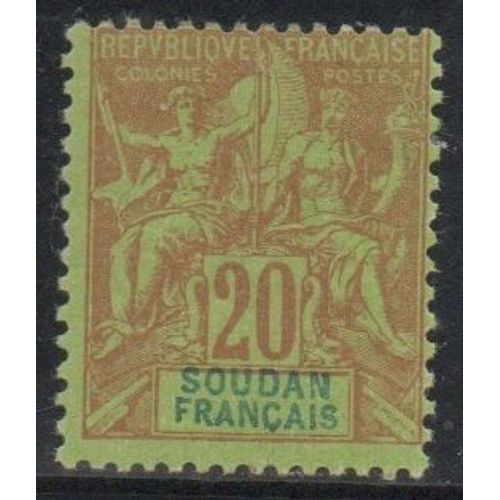 Timbre Soudan Français 1894 Yvert Et Tellier N°9 20c. Neuf* Trace De Charnière
