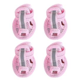 4pcs Été Respirant Animaux De Compagnie Bottes De Chien Mesh Sandales Chaussures De Chien Anti-Slip Sneakers Pet Supplies (Rose) - Taille 5