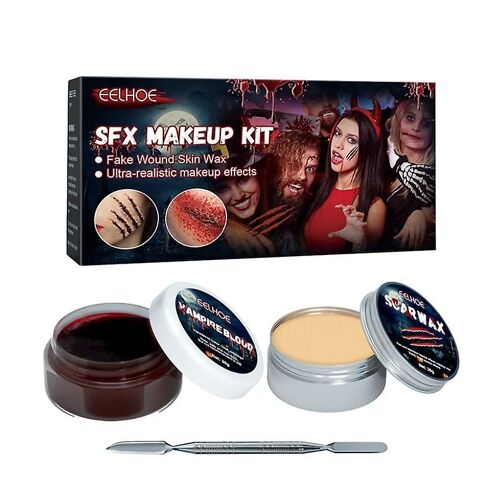 1set Effet Spécial Maquillage Combinaison Plaie Modelage Cicatrice Cire Coagulé Faux Sang Shytmv