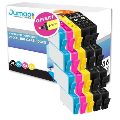 Lot de 20 cartouches d'impression type Jumao compatibles pour HP Deskjet 3070A +Fluo offert