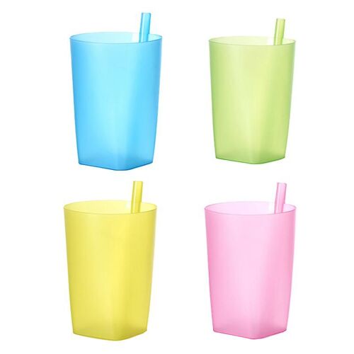 4pcs Enfant Enfants Nourrisson Bébé Sip Cup Avec Tasse En Paille Intégrée Boisson Solide Fe Aa Ew