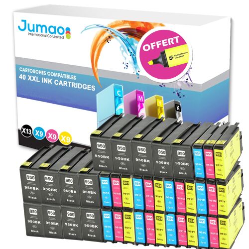 40 cartouches type Jumao compatibles pour HP Officejet Pro 8620 tout-en-un +Fluo offert