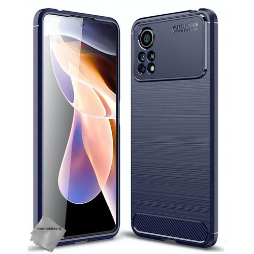 Coque Pour Xiaomi Poco X4 Pro 5g - Housse Etui Silicone Gel Carbone + Verre Trempe - Bleu Fonce