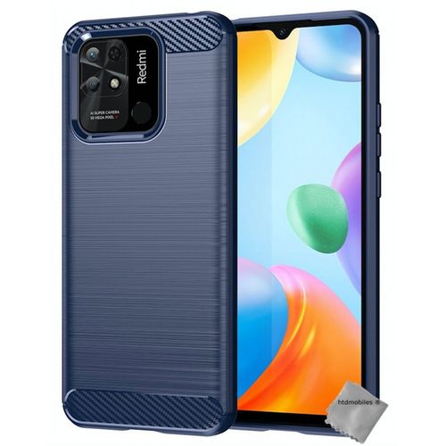Coque Pour Xiaomi Redmi 10c - Housse Etui Silicone Gel Carbone + Film Ecran - Bleu Fonce