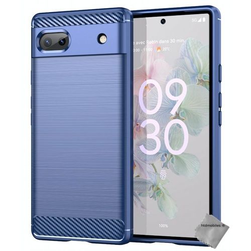 Coque Pour Google Pixel 6a 5g - Housse Etui Silicone Gel Carbone + Verre Trempe - Bleu Fonce