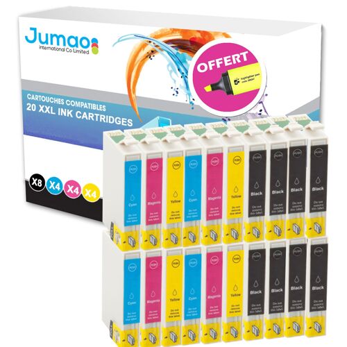 Lot de 20 cartouches jet d'encre type Jumao compatibles pour Epson Stylus CX3650 +Fluo offert
