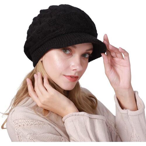 Jexnovashop-Bérets Élégance Bonnet Pour Femme Chapeau Casquette Tricoté Avec Peluche Doux Et Respirable Chaleur En Hiver