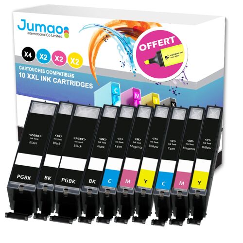 10 cartouches Jumao compatibles pour Canon Pixma TS8050 8051 8052 8053 9055 +Fluo offert